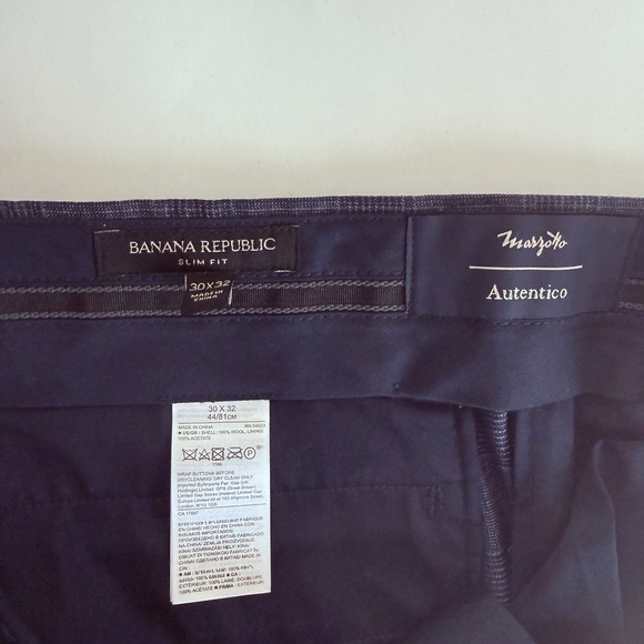 NWOT BANANA REPUBLIC MARZOTTO MENS NAVY BLUE PLAID SLIM FIT DRESS PANTS 💯 WOOL - Picture 11 of 11